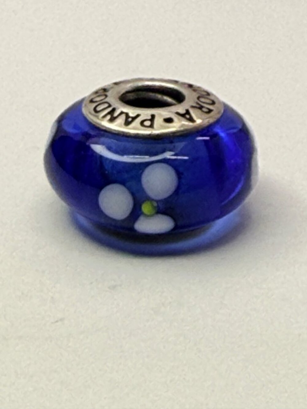 Pandora Cobalt Blue Murano Glass White Flower Sterling Silver Charm
